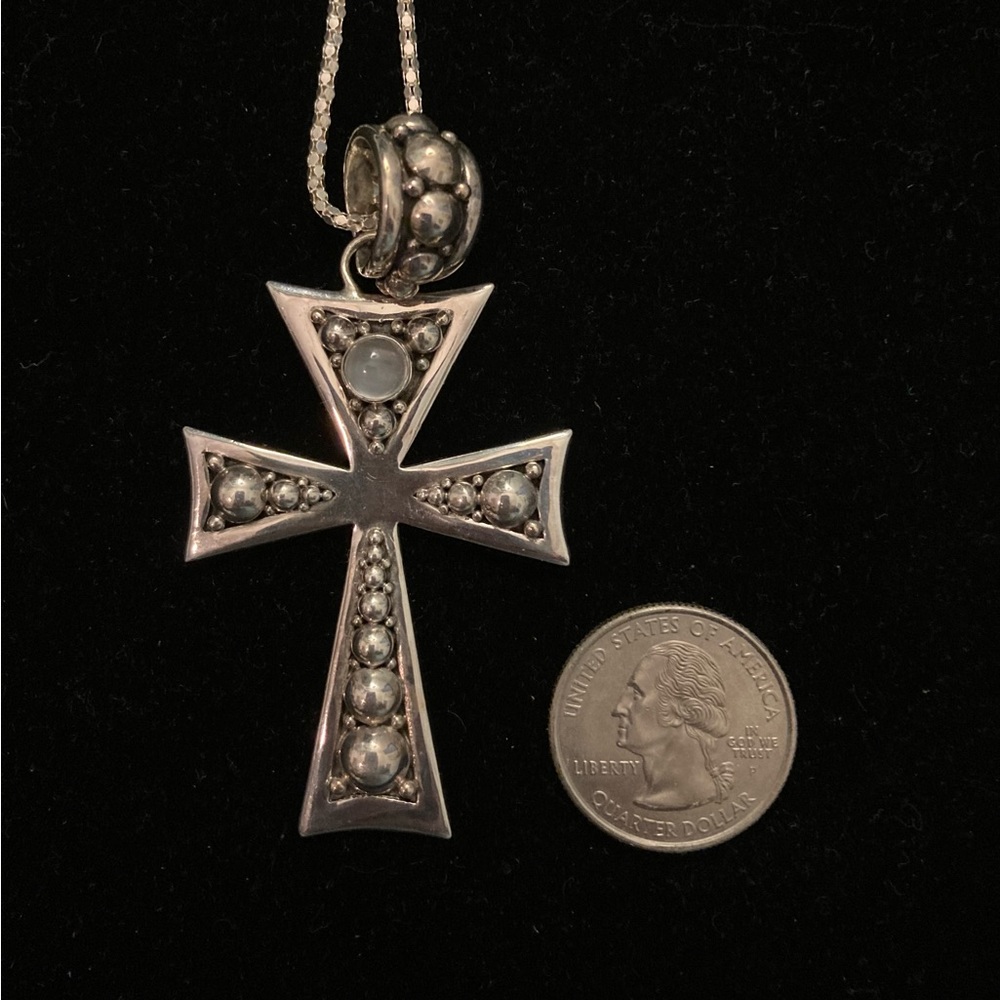 Sterling Silver Moonstone Cross Necklace - Picture 4 of 6